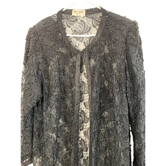Rare VTG 90s Brilliante By J.A. Black Bead Lace Cardigan Jacket Mother of Bride - Picture 14 of 14